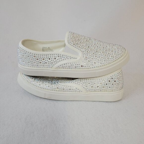 White Cruz Slip-On Rhinestone Embellished Sneakers 9M - Picture 4 of 9